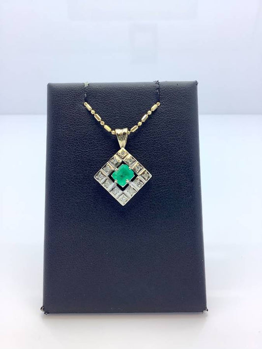 14k Diamond Emerald Pendant