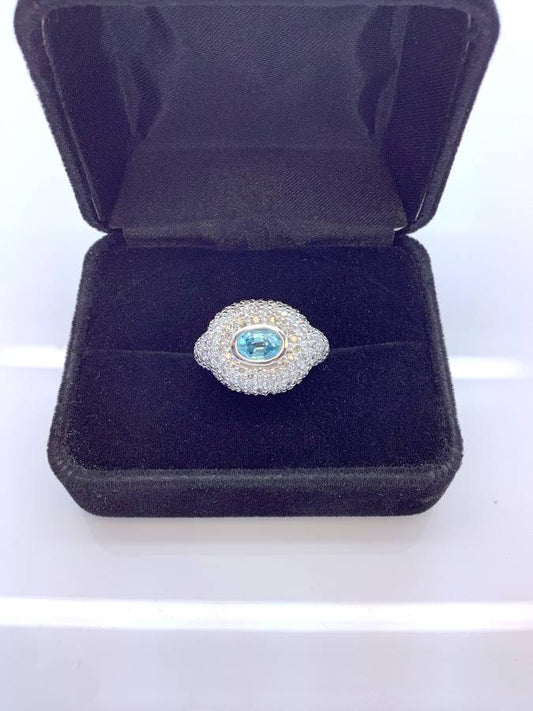 14k Diamond Aquamarine Ring